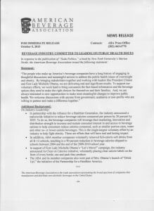 press release issued by the American Beverage Association